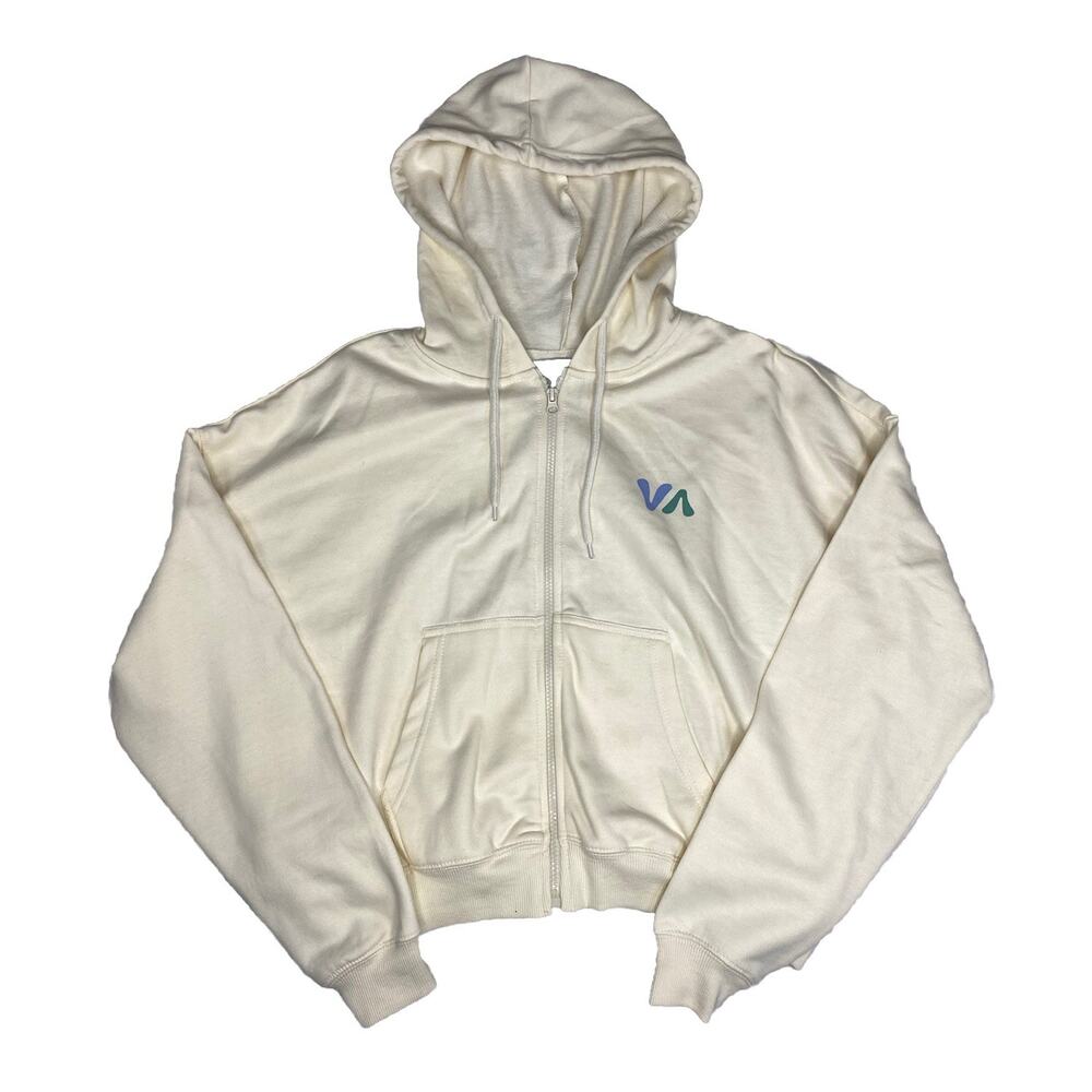 RVCA Cream Long Sleeve Drawstring Classic Full-Zip Hoodie Size Medium Womens
